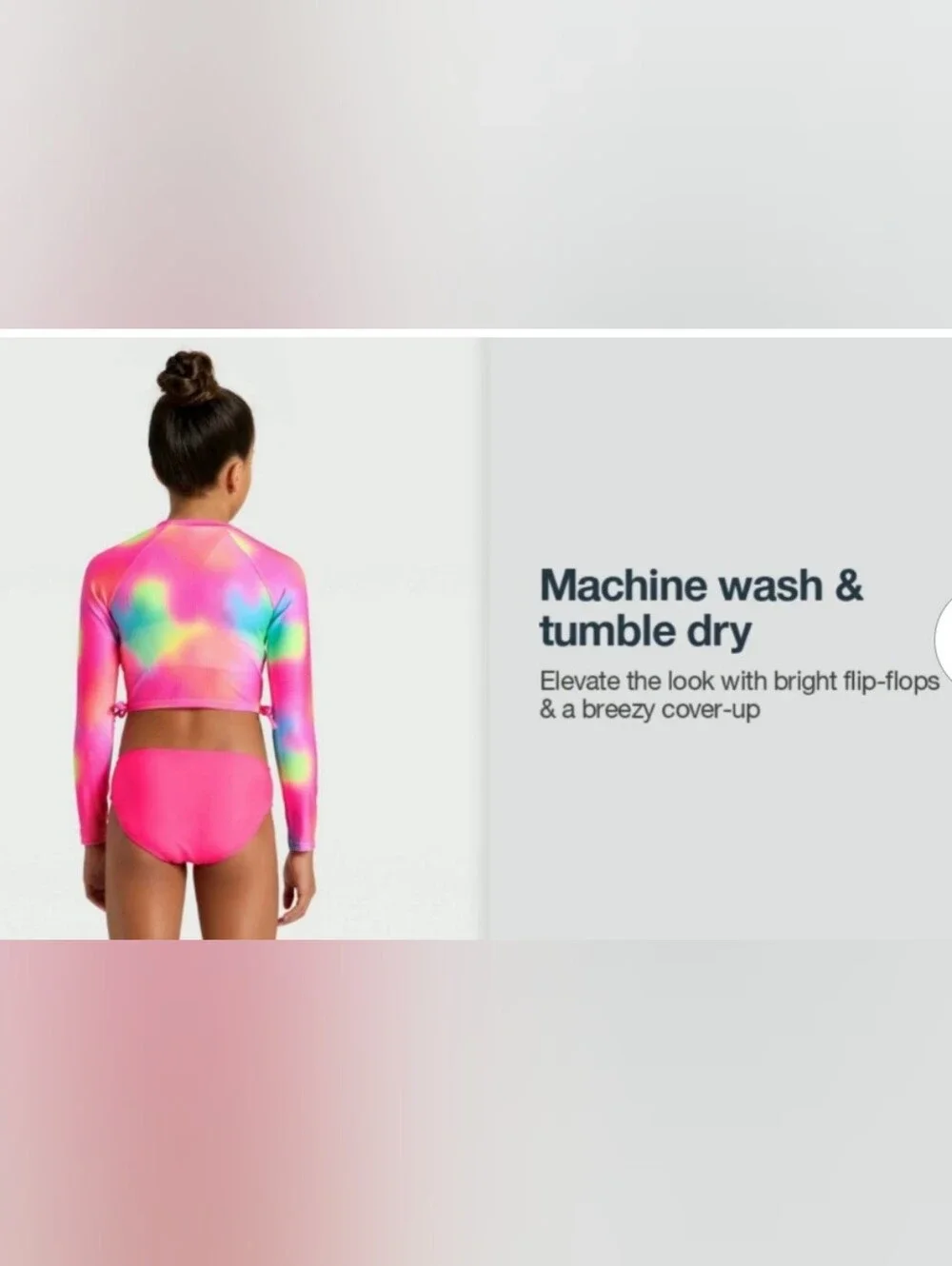 Girls' Long Sleeve Whirlpool Rainbow Bikini Set. Cat & Jack Pink Sz M(8) & XL(14